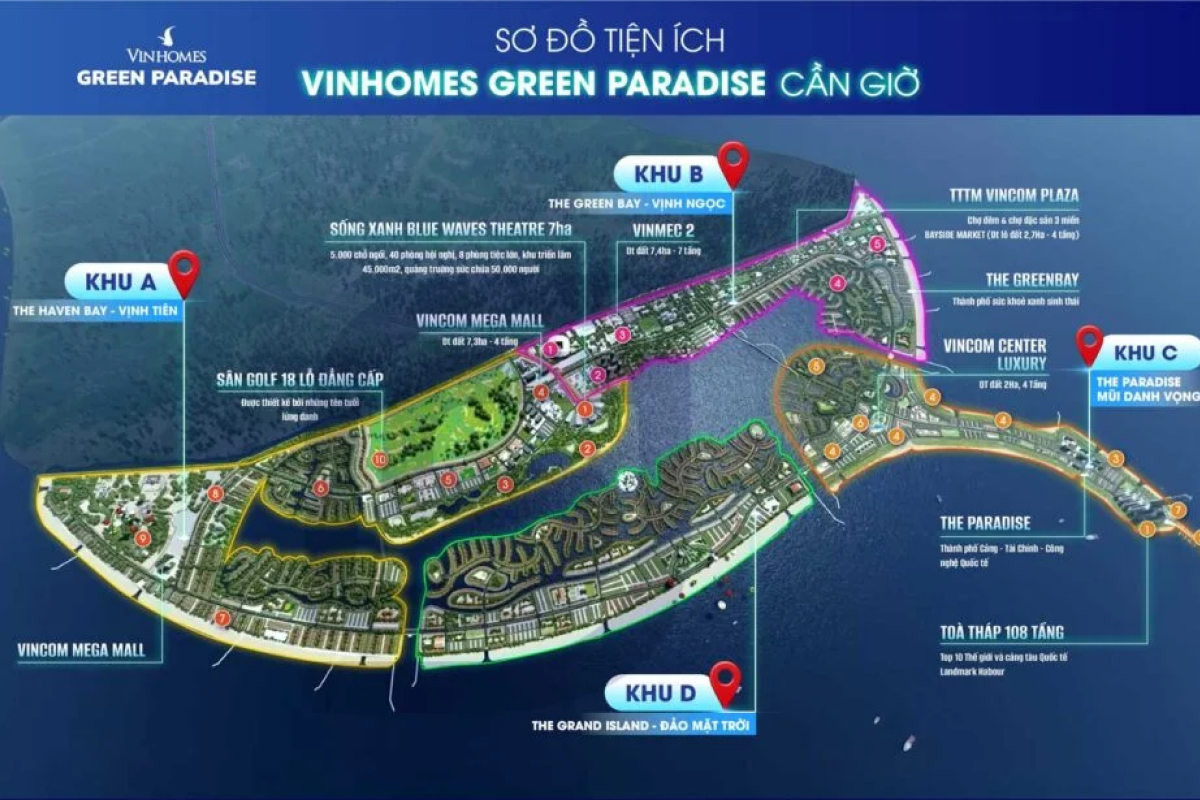 Sơ đồ tổng quan về phân khu The Green Bay Vinhomes Green Paradise Cần Giờ